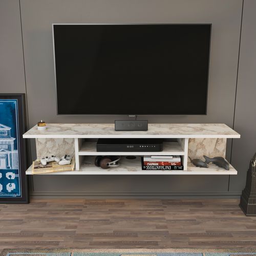 Meuble TV Mural De 120 Cm Pivot (effet Marbre Blanc)