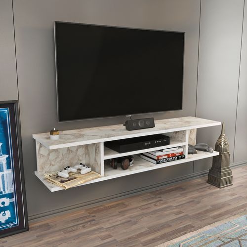 Meuble TV Mural De 120 Cm Pivot (effet Marbre Blanc)