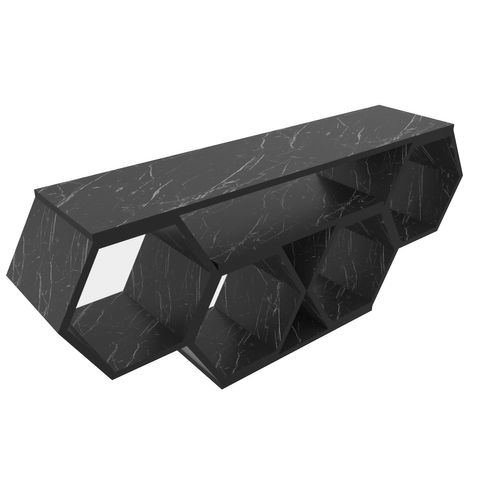 Meuble TV Bal Compliments En Forme De Nid D'abeille, Reversible (effet Marbre Noir)