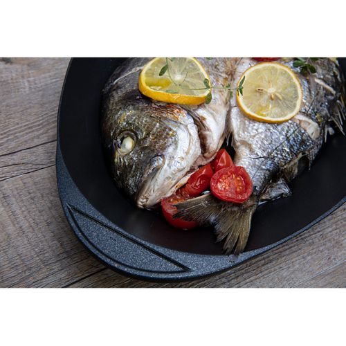 Poêle à Poisson Explora, Aluminium Moulé Sous Pression, Noir, 46x26,5x6 Cm