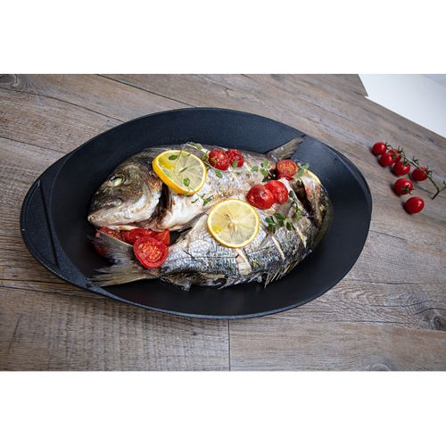 Poêle à Poisson Explora, Aluminium Moulé Sous Pression, Noir, 46x26,5x6 Cm