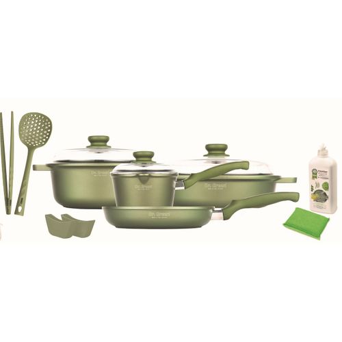 Set D'ustensiles De Cuisine Greenstone, Aluminium Moulé Sous Pression, Vert, 36x36x8,5 Cm