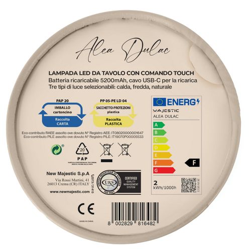 Lampe à Poser Rechargeable Alea Dulac, Métal, Beige, 12x12x37 Cm