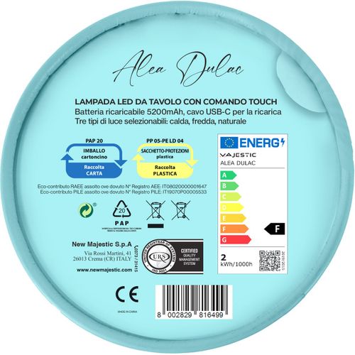 Lampe à Poser Rechargeable Alea Dulac, Métal, Bleu, 12x12x37 Cm