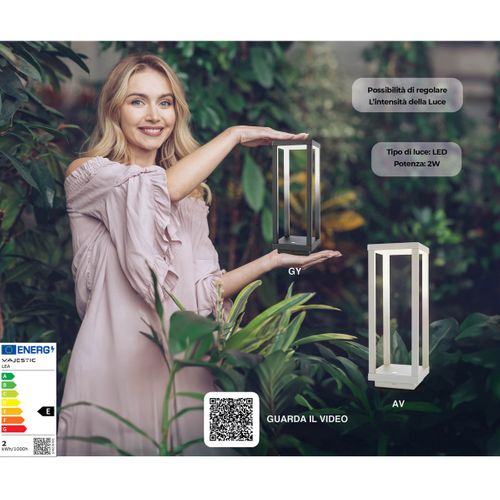 Lampe à Poser Rechargeable Lea, Plastique, Gris, 10x10x28,5 Cm