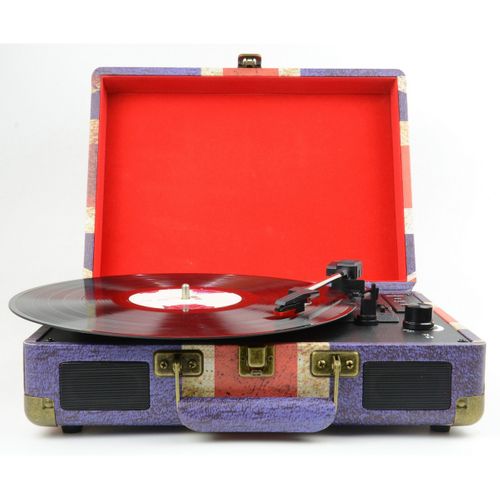 Platine Vinyle Retrò, Plastique, Bleu, 35x12x28 Cm