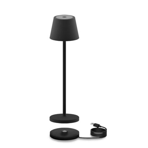 Lampe à Poser Rechargeable Gaia, Métal, Noir, 7,5x7,5x27 Cm