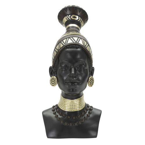 Sculpture Afrique 7, Polyrésine, Noir, 23x19x38,5 Cm