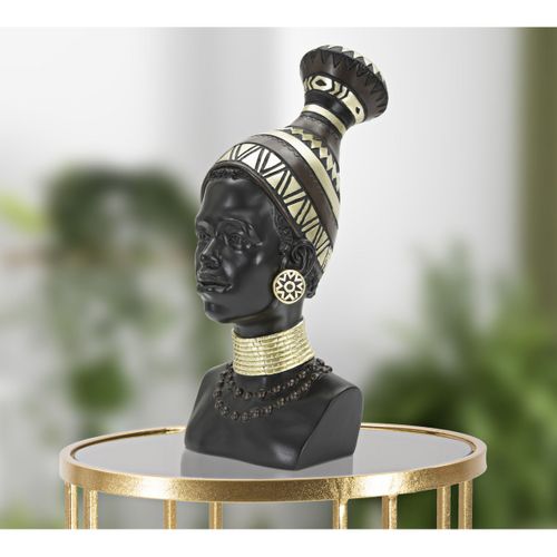 Sculpture Afrique 7, Polyrésine, Noir, 23x19x38,5 Cm