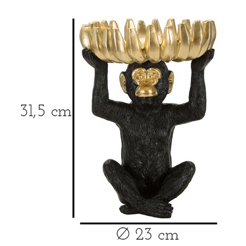 Plateau Singe 10, Polyrésine, Noir, 23x23x31,5 Cm