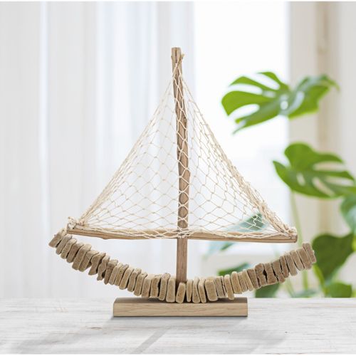 Sculpture Bateau 1, Bois, Marron, 45x7x45 Cm