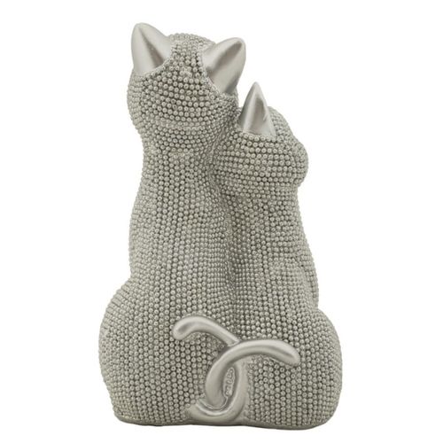 Sculpture Chats 1, Polyrésine, Argent, 13x10x21 Cm