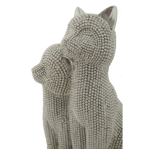 Sculpture Chats 1, Polyrésine, Argent, 13x10x21 Cm