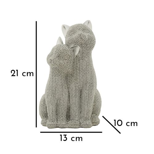 Sculpture Chats 1, Polyrésine, Argent, 13x10x21 Cm