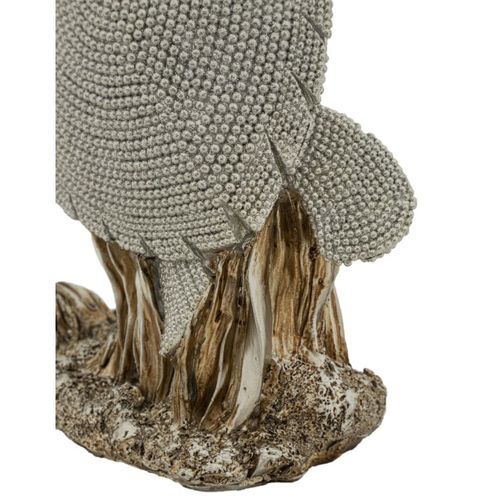 Sculpture Tortue, Polyrésine, Argent, 19x10,5x22 Cm