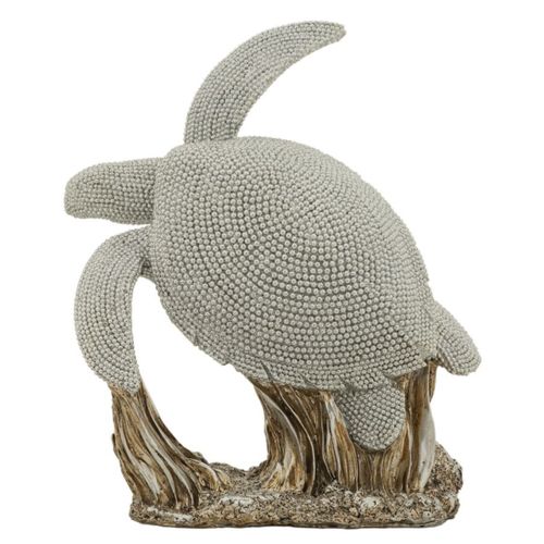 Sculpture Tortue, Polyrésine, Argent, 19x10,5x22 Cm