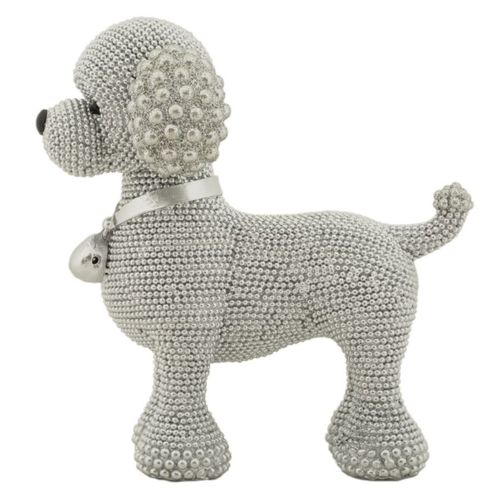 Sculpture Chien 9, Polyrésine, Argent, 15x9,5x15 Cm