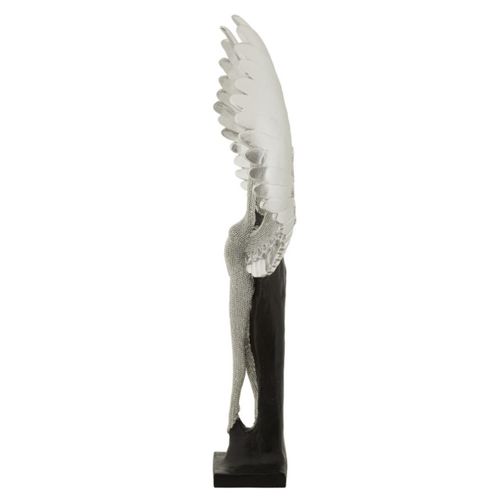 Sculpture Phoenix, Polyrésine, Argent, 26x9x48 Cm