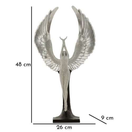 Sculpture Phoenix, Polyrésine, Argent, 26x9x48 Cm