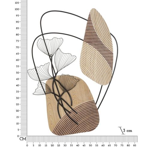 Décoration En Métal Et Bois Feuille 54, Métal, Marron, 70x3x100 Cm