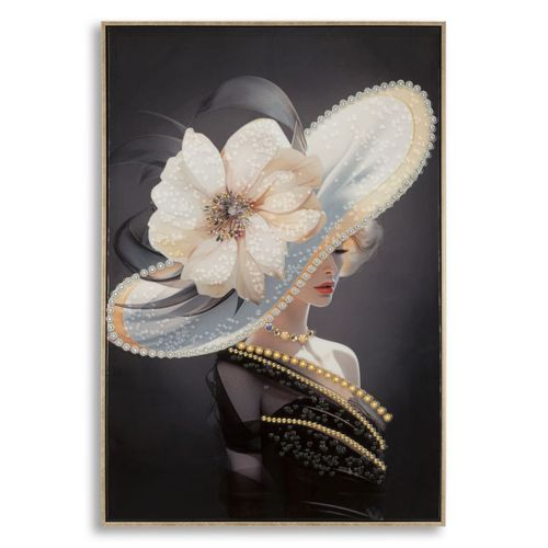 Impression Sur Toile Femme à La Fleur, Bois, Multicouleur, 62x4x92 Cm