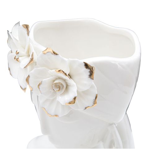Vase Décoratif Visage 27, Porcelaine, Blanc, 21,7x14x21 Cm