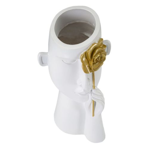 Vase Décoratif Visage 21, Polyester, Blanc, 14x13x27 Cm