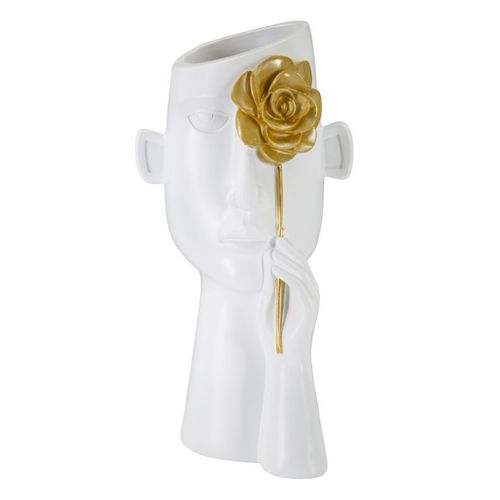 Vase Décoratif Visage 21, Polyester, Blanc, 14x13x27 Cm