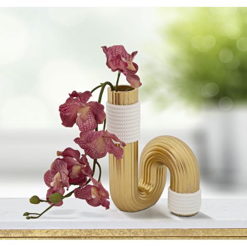 Vase Décoratif Tube, Polyester, Or, 10,7x10,7x18,3 Cm