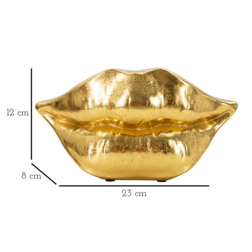 Vase Décoratif Bouche, Polyrésine, Or, 23x8x12 Cm