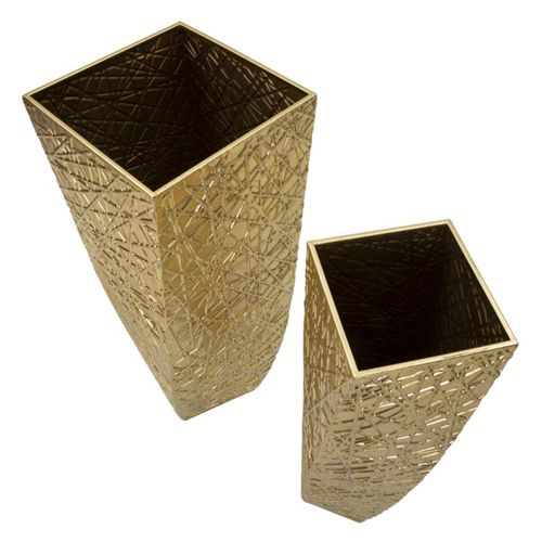 Lot De 2 Pots Décoratifs Mf389, Métal, Or, 34x34x90 Cm