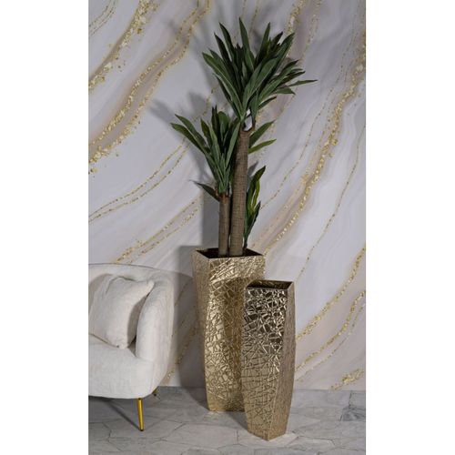 Lot De 2 Pots Décoratifs Mf389, Métal, Or, 34x34x90 Cm