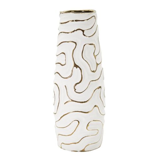 Vase Décoratif Mf641, Céramique, Blanc, 14,5x14,5x39,5 Cm