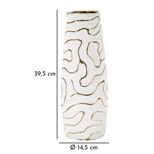 Vase Décoratif Mf641, Céramique, Blanc, 14,5x14,5x39,5 Cm