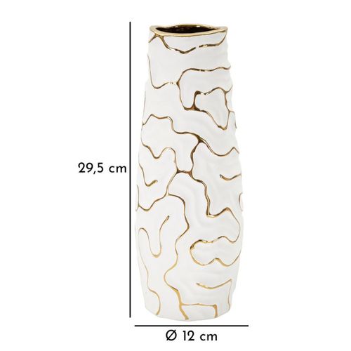 Vase Décoratif Mf649, Céramique, Blanc, 12x12x29,5 Cm