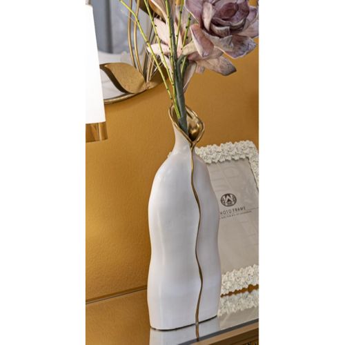 Vase Décoratif Mf647, Céramique, Blanc, 16x8x40 Cm