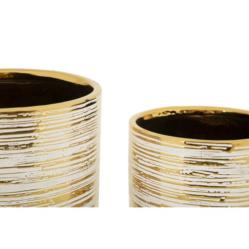 Lot De 2 Pots Décoratifs Mf387, Céramique, Or, 23x23x24 Cm