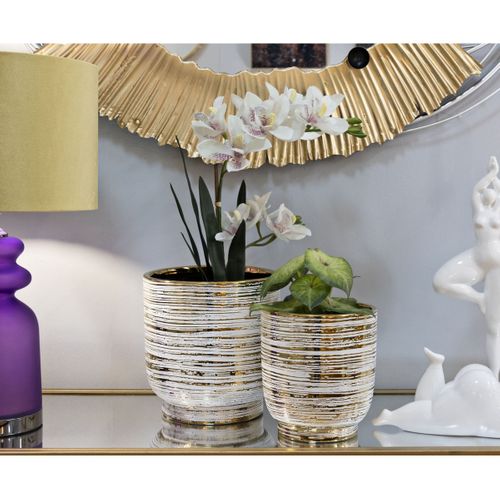 Lot De 2 Pots Décoratifs Mf387, Céramique, Or, 23x23x24 Cm