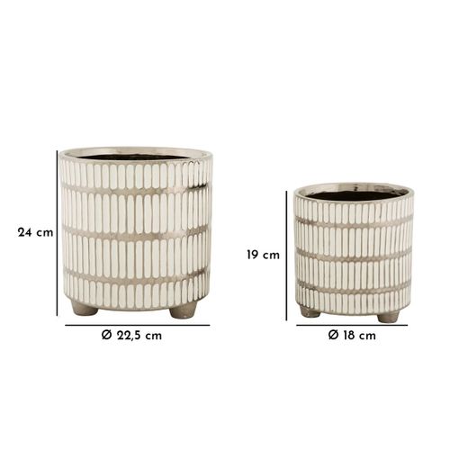Lot De 2 Pots Décoratifs Mf386, Céramique, Blanc, 22,5x22,5x24 Cm
