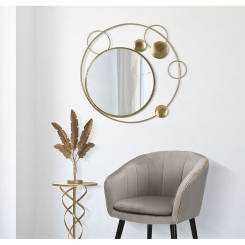 Miroir Avec Cadre Lune 3, Métal, Or, 90x3x83 Cm