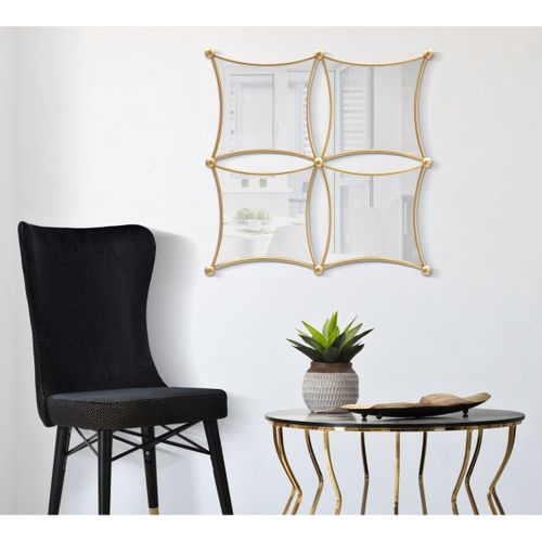 Miroir Avec Cadre Mf497, Métal, Or, 68x3,5x68 Cm