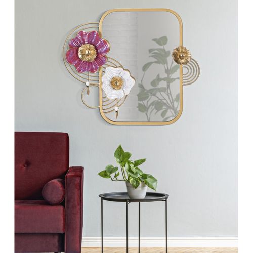 Miroir Avec Cadre Fleurs 57, Métal, Multicouleur, 75x9,5x64,1 Cm