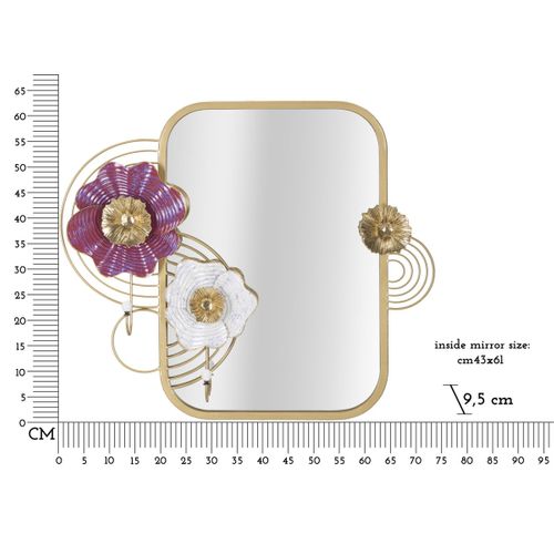 Miroir Avec Cadre Fleurs 57, Métal, Multicouleur, 75x9,5x64,1 Cm