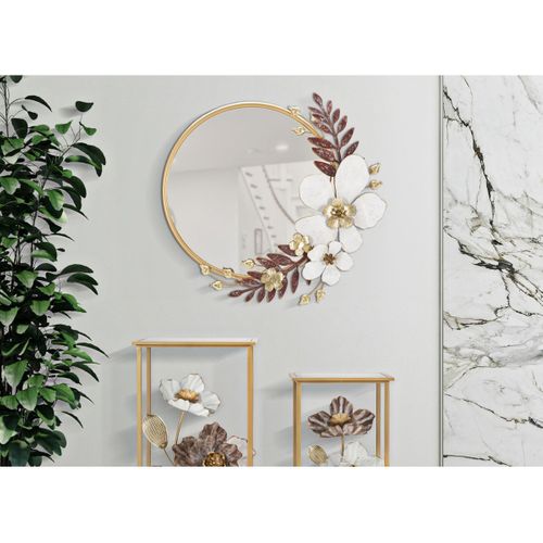 Miroir Avec Cadre Fleurs 58, Métal, Multicouleur, 74,9x7,6x72,4 Cm