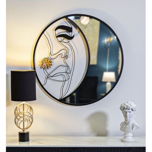 Miroir Avec Cadre Lune 4, Métal, Noir, 80x3,8x80 Cm