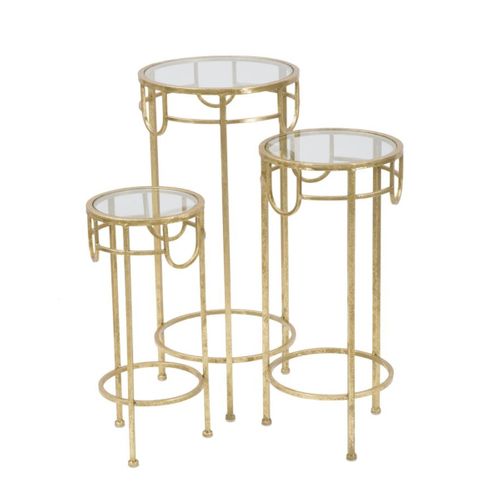 Ensemble De Table Et Tabourets Mf428, Métal, Doré, 33x33x70 Cm