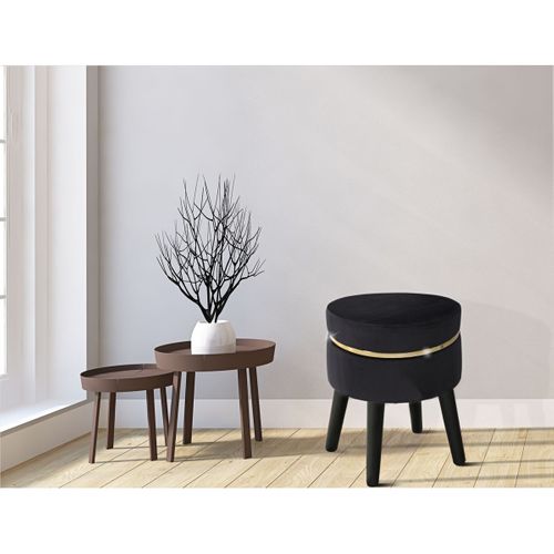 Tabouret Bas Mf460, Bois, Noir, 35x35x40,5 Cm