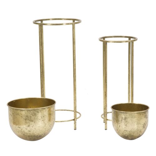 Lot De 2 Cache Pots Mf402, Métal, Or, 27x27x62 Cm