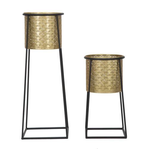 Lot De 2 Cache Pots Mf392, Métal, Or, 26x26x70 Cm