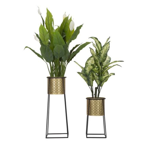 Lot De 2 Cache Pots Mf392, Métal, Or, 26x26x70 Cm